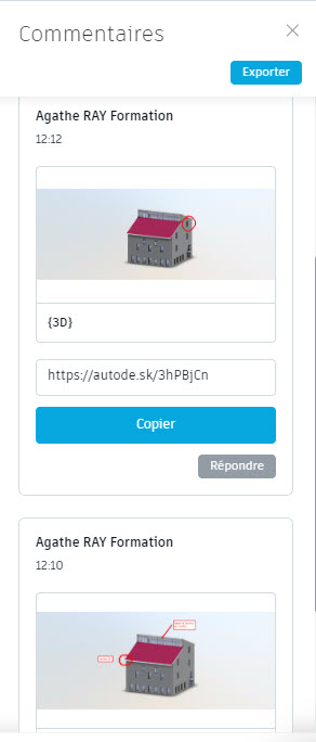 menu commentaire autodesk viewer