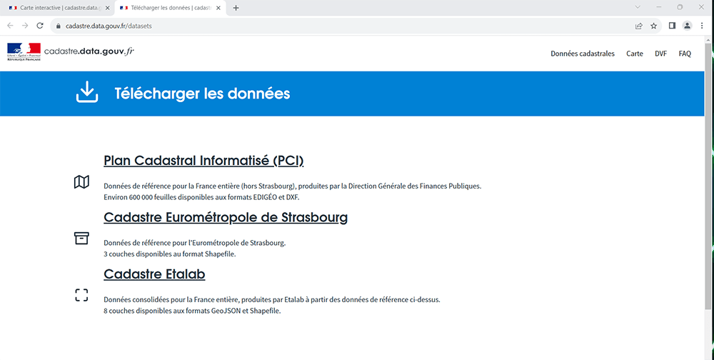 télécharger les données cadastres